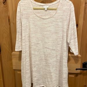 J Jill ballet sleeve A-line tunic tee shirt 1X cream w/ plum stripes